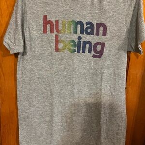 Gray Short Sleeve Tee with Multicolor Print